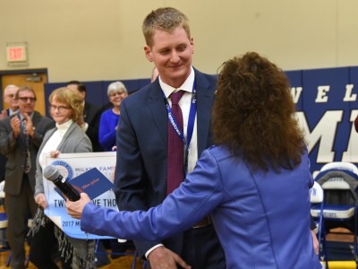 Jamestown 2017 Jane Foley congratulates Adam Gehlhar