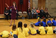 Jane Foley at Pioneer School assembly
