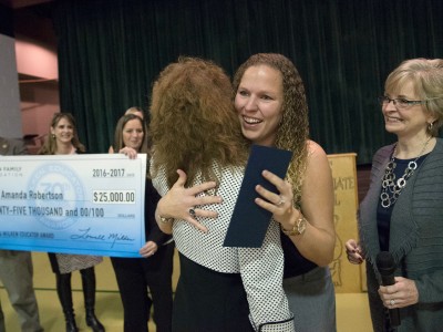 Jane Foley congratulates Amanda Robertson Jones Intermediate