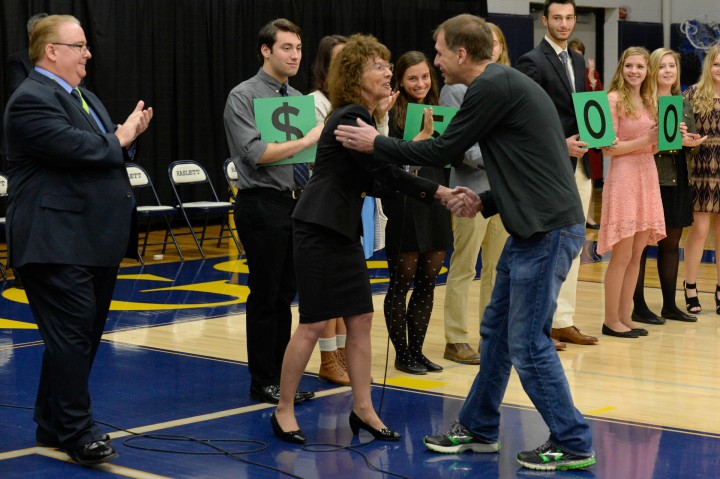 Jane Foley congratulates recipient