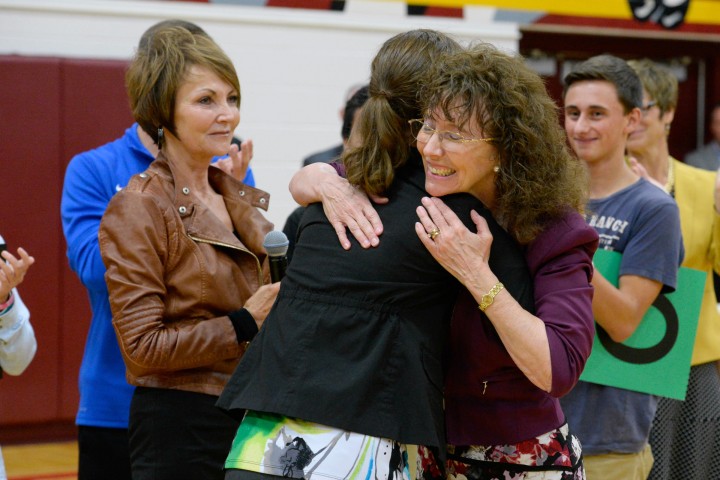 Jane Foley hugs Gina Benz