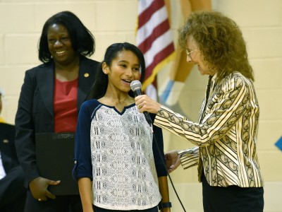 Jane Foley with Nursery Road student