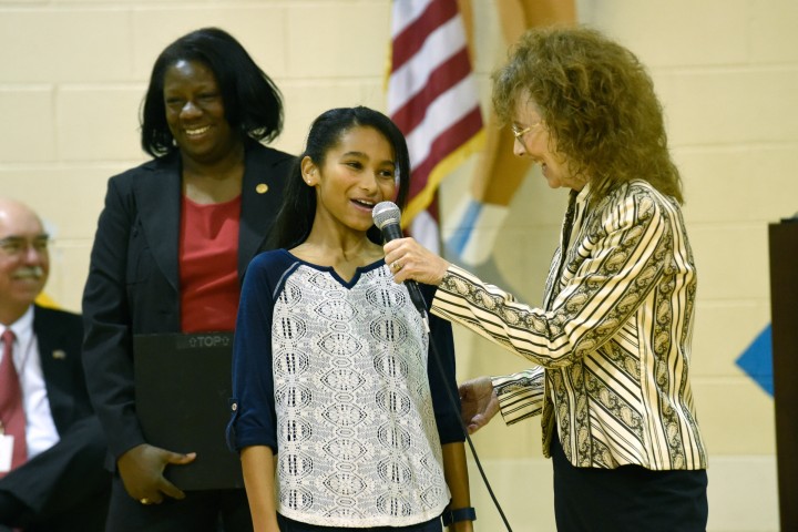 Jane Foley with Nursery Road student