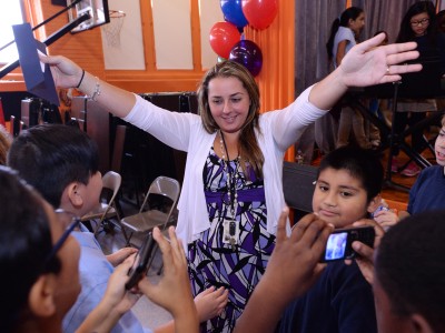 Jayda Pugliese celebrates with students