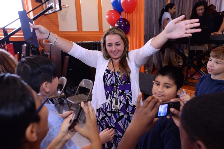 Jayda Pugliese celebrates with students