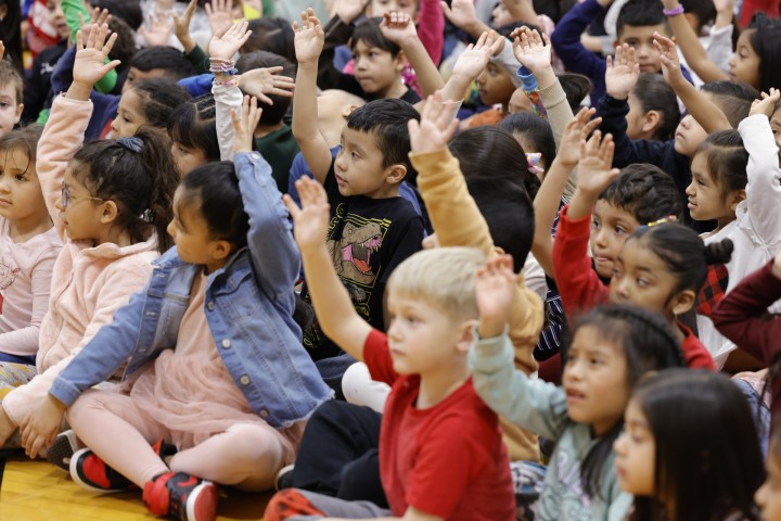 Jefferson students hands up