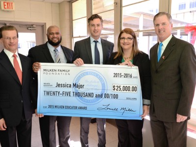 Jessica Major Milken Award check
