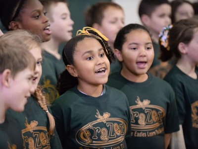 Jessica Tsoufiou sing Frazer Elementary school song