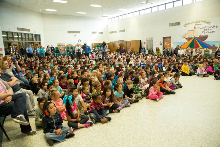 Joe Mathias students at assembly