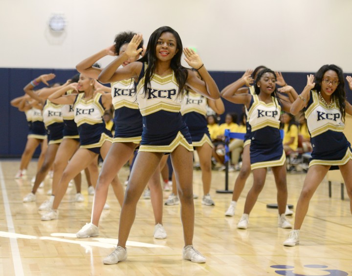 KIPP DC College Prep cheerleaders welcome students at Milken Educator Award notification Jessica Cunningham