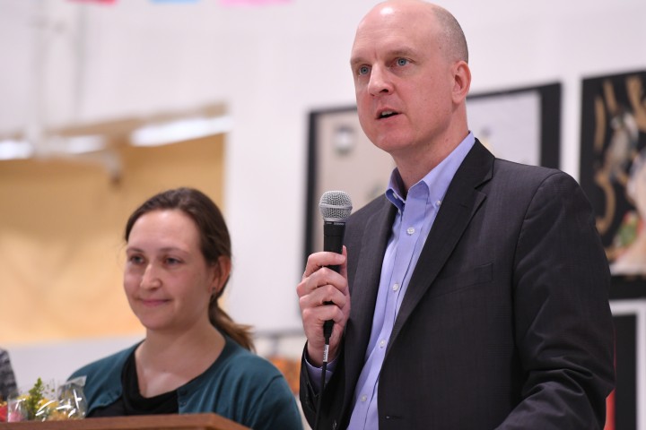 Ken Wagner congratulates Emily Caldarelli