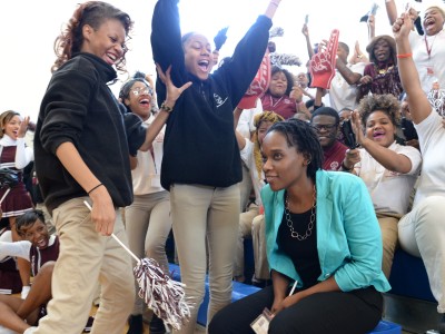 Kena Allison reacts students cheer