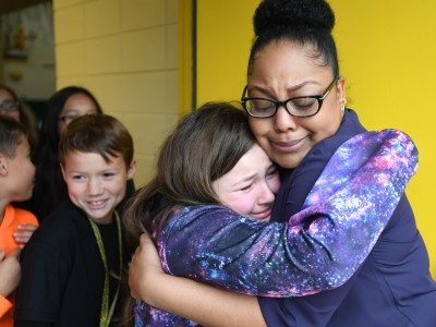 Lafayette 2017 Angela Boxie emotional student hug