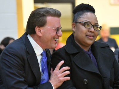 Lafayette 2017 Lowell Milken congratulates Angela Boxie