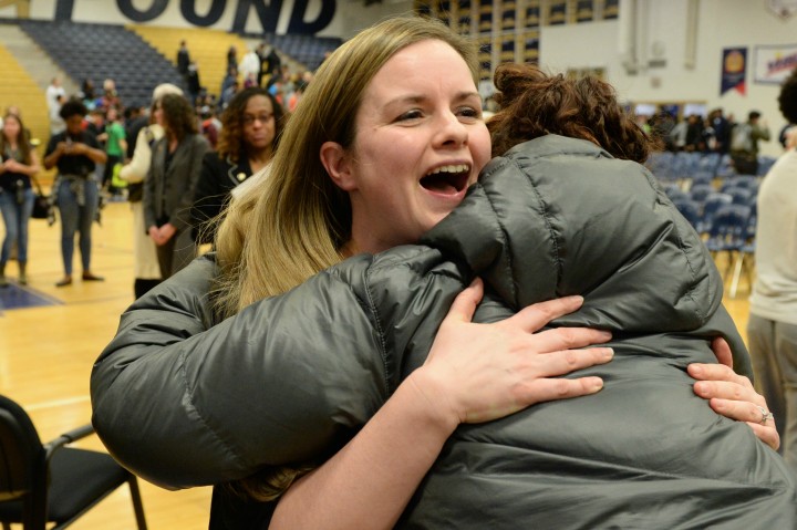 Lauren Wilson hug from student