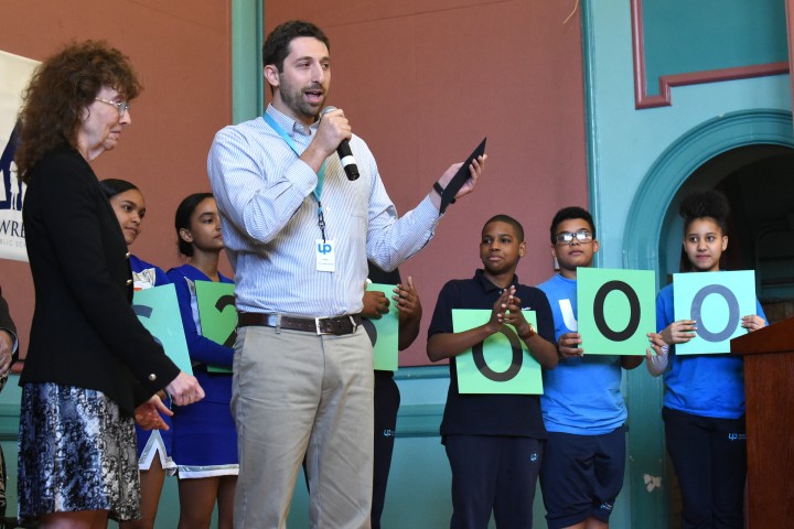 Lawrence 2017 Dan Adler addresses assembly UP Academy Leonard