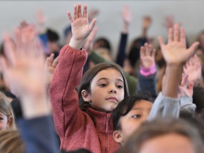 Lindon students hands up