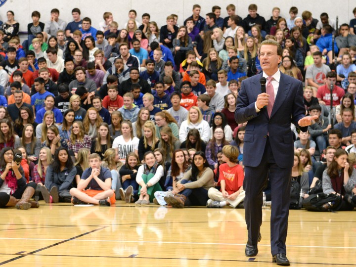 Lowell Milken addresses Blue Valley NW HS