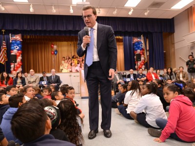 Lowell Milken addresses Washington Elementary Bellflower