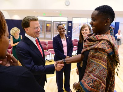 Lowell Milken congratulates Jessica Cunningham Milken Educator Award