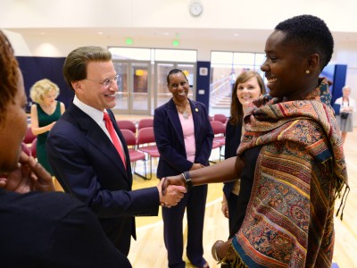Lowell Milken congratulates Jessica Cunningham Milken Educator Award