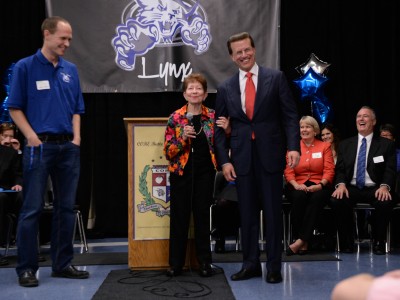 Lowell Milken with veteran Milken Educator