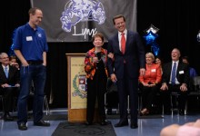 Lowell Milken with veteran Milken Educator