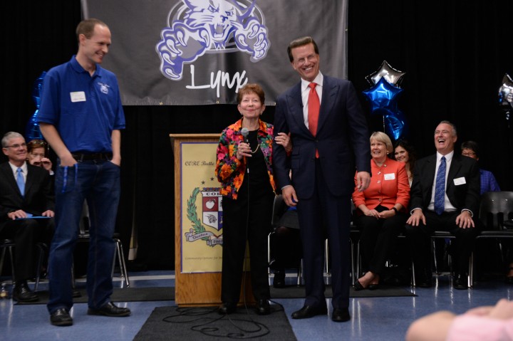 Lowell Milken with veteran Milken Educator