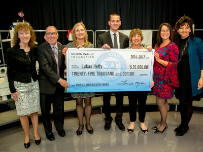 Lukas Hefty check with Milken Educator vets