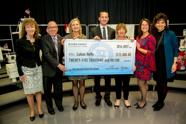 Lukas Hefty check with Milken Educator vets