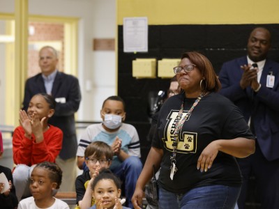 Lusher Ashley Gerald walks to front