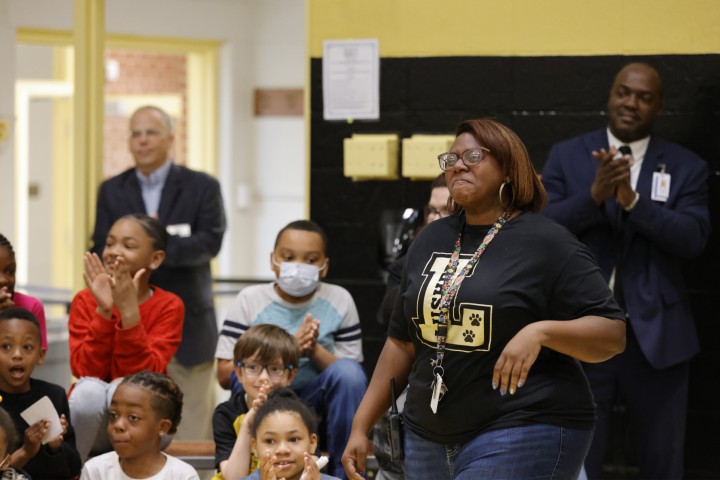 Lusher Ashley Gerald walks to front