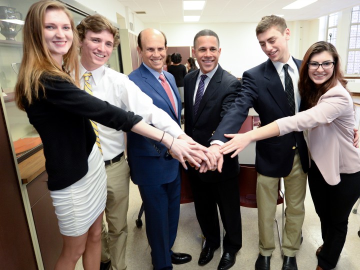 Mark Miazga Mike Milken and Anthony Brown w students