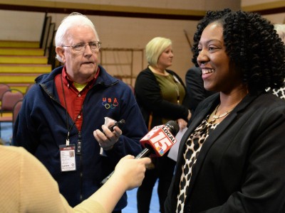 Melody Tucker talks to media