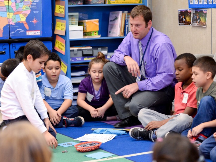 Michael Baum teaching math to students