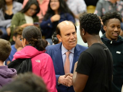 Mike Milken chats with students