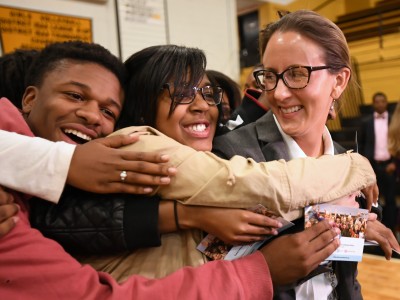 Millington 2017 Katherine Watkins hug students