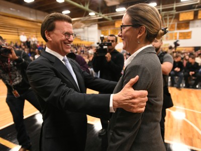Millington 2017 Lowell Milken congratulates Katherine Watkins