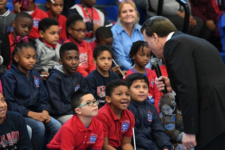 New Orleans 2017 Lowell Milken talks with students