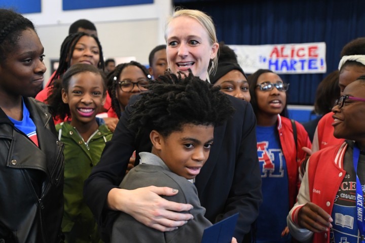 New Orleans 2017 Theresa Cross hugs student