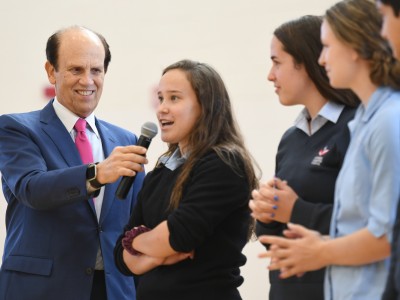 Newark Charter 2017 Mike Milken talks with students