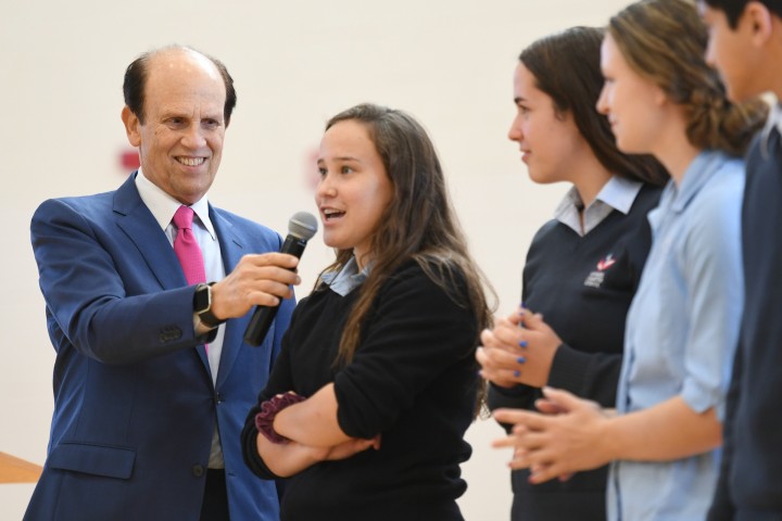 Newark Charter 2017 Mike Milken talks with students