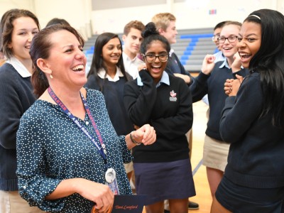 Newark Charter 2017 Tami Lunsford laughs with students