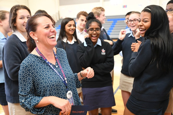 Newark Charter 2017 Tami Lunsford laughs with students