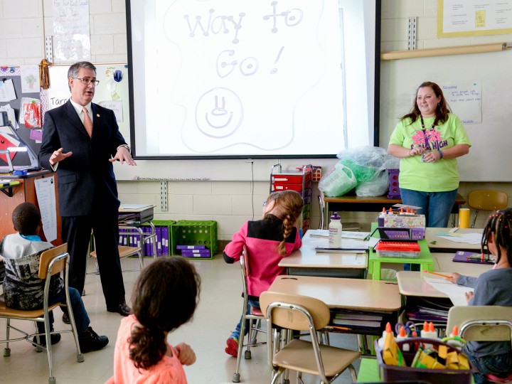 Nicole Castile with Gary Stark in classroom