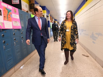 North Little Rock 2017 Dawn McLain Mike Milken walk to classroom