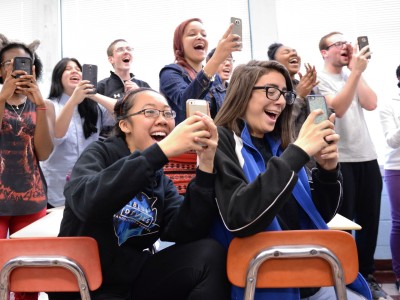 Randolph HS students wait for Michelle Ryan