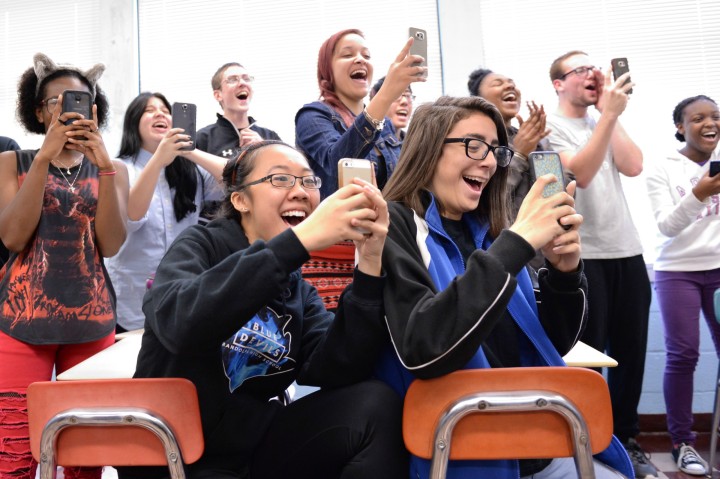 Randolph HS students wait for Michelle Ryan