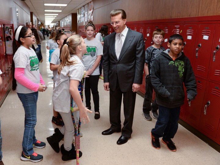 Samatha Morgan Lowell Milken gets school tour from students