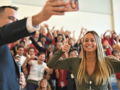 Secaucus 2017 Toni Ann Palmisano selfie with students